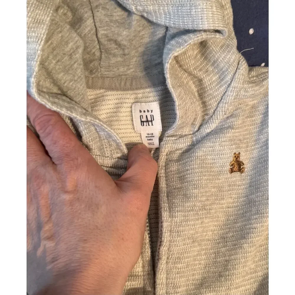 Baby Gap 12-18m Ottoman Zip Hoodie Light Heather Gray w/Brannan Bear